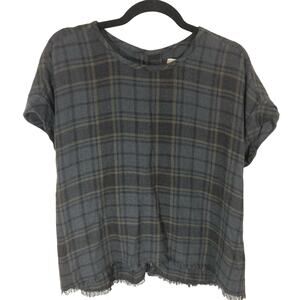 cloth & stone dark academia preppy fringe cabincore soft cozy plaid top size M
